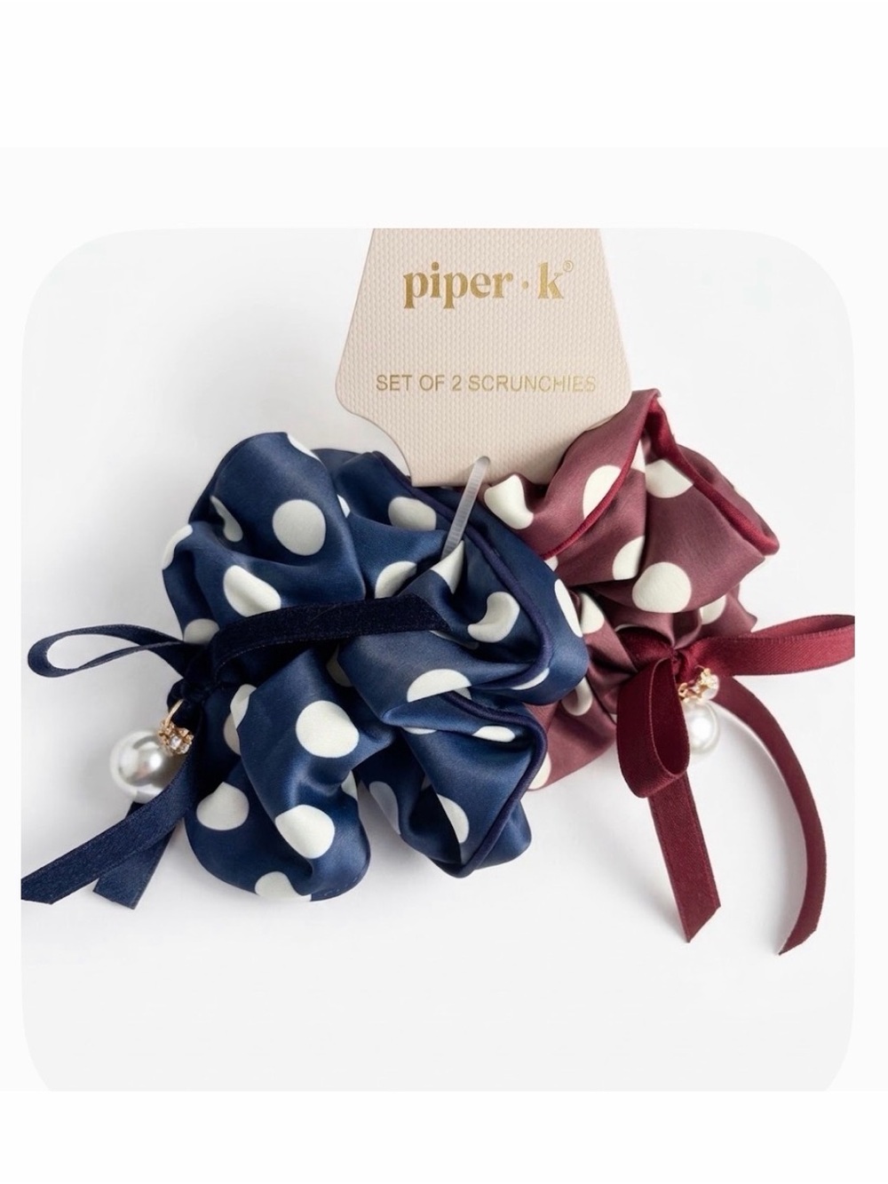 NWT ⚜️💙⚜️ Piper K Polka Dot Bow Satin Hair Scrunchies Set of 2